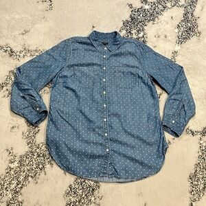 Talbots Denim Button Down Shirt Womens Size 14 Chambray Long Sleeve Pockets